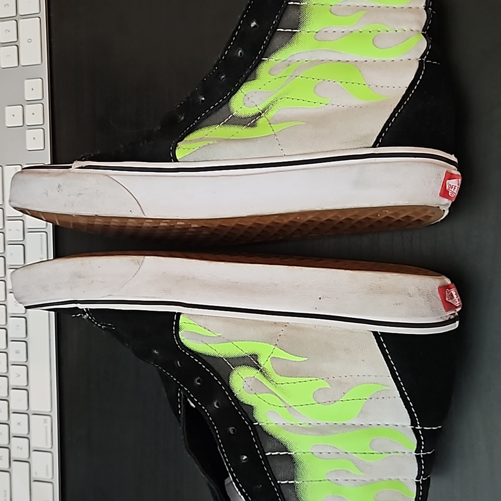 Vans SK8-Hi black suede with neon flames high top sneakers W9.5, M8 - Picture 6 of 12
